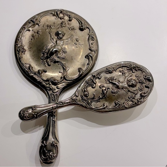 Silver Cherub Vanity Mirror Set - Picture 1 of 6